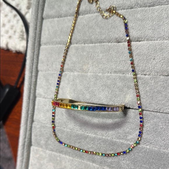 Colorful Gemstone Gold Tone Jewelry Set Necklace & Bracelet Set Matching Pair - Picture 4 of 11